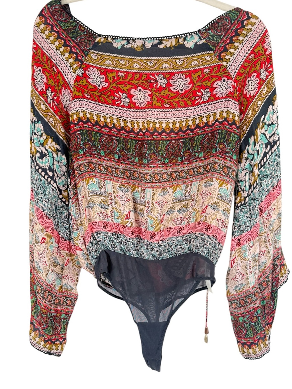 Free People Boho Multicolor Printed Long-Sleeve Womens Bodysuit